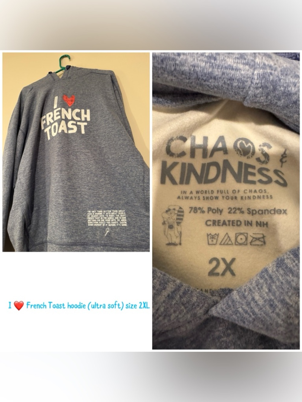 "I ❤️ French Toast" Heather Blue Hoodie - 2X